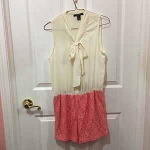 Pink and white lace romper